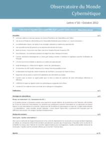 Observatoire du Monde Cybernétique Géopolitique du cyberespace Lettre n°10 – Octobre 2012 Cette note est disponible sur le portail OMC. Pour y accéder, rendez-vous sur : https://omc.ceis.eu/