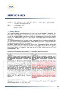 BRIEFING PAPER SUBJECT: EGA POSITION ON THE API CMDh MEETING (18 NOV[removed]DATE:  SUPPLY