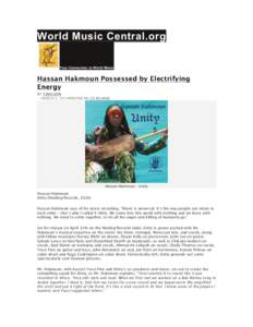 World Music Central.org Your Connection to World Music Hassan Hakmoun Possessed by Electrifying Energy BY TJNELSON