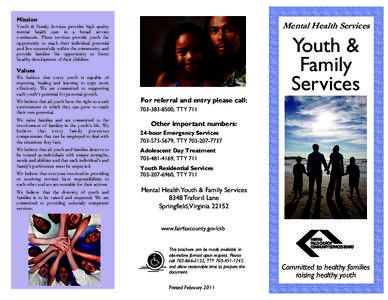 Mission  Mental Health Services Youth & Family Services provides high quality mental health care in a broad service