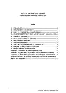 RULES OF THE LEGAL PRACTITIONERS EDUCATION AND ADMISSION COUNCIL 2004 INDEX 1