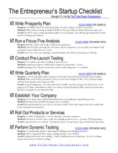 The Entrepreneur’s Startup Checklist Brought To You By The Toilet Paper Entrepreneur  Write Prosperity Plan  (CLICK HERE FOR SAMPLE)