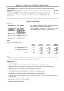 Head 26 — CENSUS AND STATISTICS DEPARTMENT Controlling officer: the Commissioner for Census and Statistics will account for expenditure under this Head. Estimate 2002–03...............................................