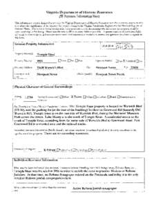 Virginia Department of Historic Resources PIF Resource Information Sheet This information sheet is designed to provide the Virginia Department of Historic Resources with the necessary data to be able to evaluate the sign