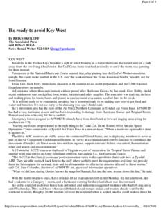 Page 1 of 3  Ike ready to avoid Key West By BRIAN SKOLOFF The Associated Press and JONAS HOGG