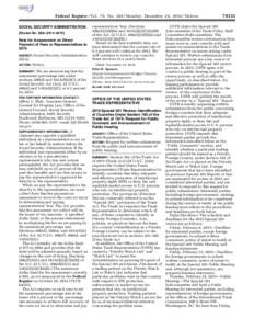 Federal Register / Vol. 79, No[removed]Monday, December 29, [removed]Notices SOCIAL SECURITY ADMINISTRATION [Docket No. SSA–2014–0075] Rate for Assessment on Direct Payment of Fees to Representatives in