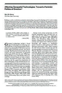 Affecting Geospatial Technologies: Toward a Feminist Politics of Emotion* Mei-Po Kwan The Ohio State University Building on earlier contributions to feminist understanding of geospatial technologies (GT), I seek to furth