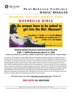 Paul Robeson Galleries MEDIA RELEASE WOMENS HISTORY MONTH 2009 GUERRILLA GIRLS