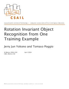 Rotation Invariant Object Recognition from One Training Example