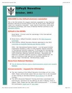 IUPsyS Newsletter November[removed]:06 AM IUPsyS Newsline October, 2002