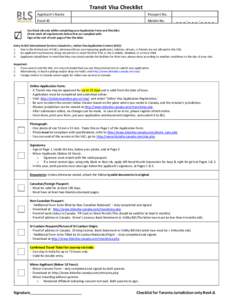 Transit Visa Checklist Applicant’s Name Passport No.  Email ID