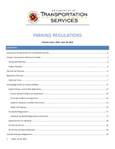 PARKING REGULATIONS Effective July 1, 2014– June 30, 2015 CONTENTS Authority of the Department of Transportation Services ................................................................................................