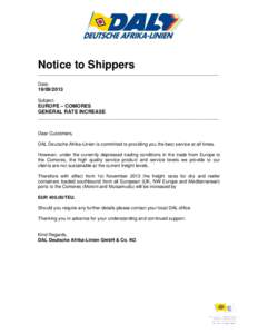 Notice to Shippers ______________________________________________________________________ Date: [removed]Subject:
