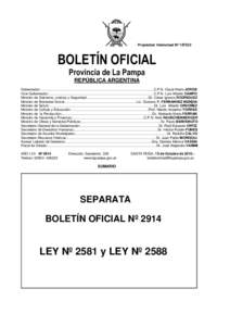 Propiedad Intelectual Nº [removed]BOLETÍN OFICIAL Provincia de La Pampa REPÚBLICA ARGENTINA Gobernador:……………………………………………………………………………………..C.P.N. Oscar Mari