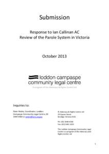 Submission Response to Ian Callinan AC Review of the Parole System in Victoria October 2013