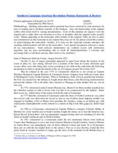 Southern Campaign American Revolution Pension Statements & Rosters Pension application of Edward Cox S3170 fn49NC Transcribed by Will Graves[removed]Methodology: Spelling, punctuation and/or grammar have been corrected