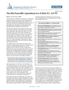 The 2014 Farm Bill (Agricultural Act of 2014, P.L)