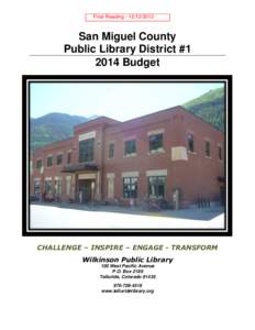 Final Reading[removed]San Miguel County Public Library District #[removed]Budget