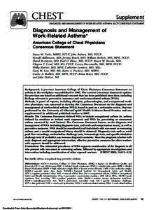 CHEST  Supplement DIAGNOSIS AND MANAGEMENT OF WORK-RELATED ASTHMA: ACCP CONSENSUS STATEMENT