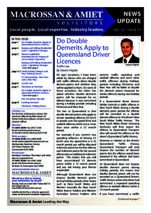 NEWS UPDATE Local people. Local expertise. Industry leaders. IN THIS ISSUE: page 1