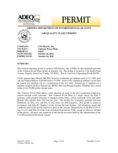 UNS Electric, Inc.: Valencia Power Plant - Permit #52663