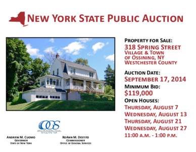 New York State Public Auction Property for Sale: 318 Spring Street Village & Town of Ossining, NY