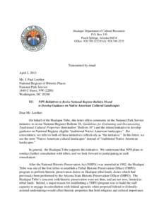 Hualapai Department of Cultural Resources P.O. Box 310 Peach Springs, Arizona[removed]Office: [removed]FAX: [removed]Transmitted by email