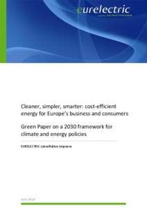 Cleaner, simpler, smarter: cost-efficient energy for Europe’s business and consumers Green Paper on a 2030 framework for climate and energy policies ---------------------------------------------------------------------