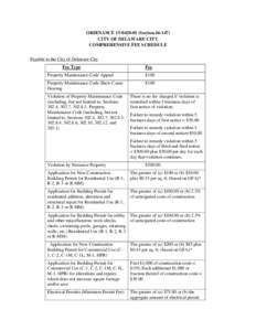 ORDINANCESectionCITY OF DELAWARE CITY COMPREHENSIVE FEE SCHEDULE Payable to the City of Delaware City Fee Type