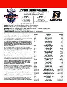 Portland Thunder Game Notes  Game 8: Portland Thunder[removed]vs. Arizona Rattlers[removed]Sunday, May 11, [removed]:00 p.m. PDT Moda Center - Portland, Ore. (8,808) Thunder