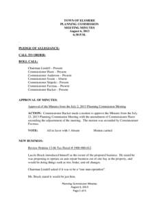 TOWN OF ELSMERE PLANNING COMMISSION MEETING MINUTES August 6, 2013 6:30 P.M. .