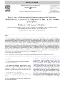 ARTICLE IN PRESS  Molecular Phylogenetics and Evolution xxx[removed]xxx–xxx www.elsevier.com/locate/ympev  Lower level relationships in the mushroom genus Cortinarius