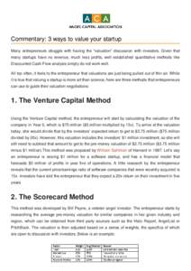 Private equity / Venture capital / Valuation / Pre-money valuation / Cash flow / Angel investor / Discounted cash flow / Fundamental analysis / Bill Payne / Finance / Investment / Financial economics