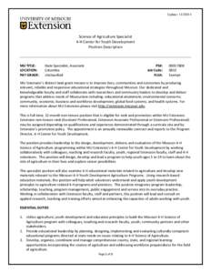 Update: [removed]Science of Agriculture Specialist 4-H Center for Youth Development Position Description