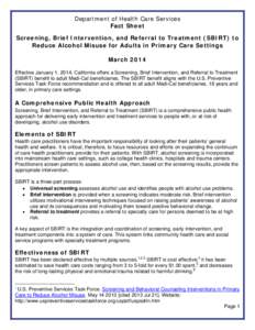 SBIRT Fact Sheet March 2014