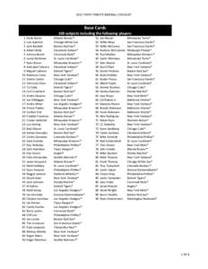 2012 TOPPS TRIBUTE BASEBALL CHECKLIST  Base Cards 100 subjects including the following players: 1 2