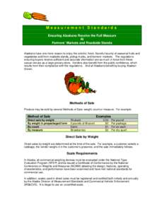 Measurement Standards Ensuring Alaskans Receive the Full Measure At Farmers’ Markets and Roadside Stands Alaskans have one more reason to enjoy the colorful, fresh, flavorful bounty of seasonal fruits and vegetables so