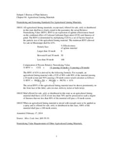 Subpart 3-Bureau of Plant Industry Chapter 04- Agricultural Liming Materials Neutralizing and Screening Standards For Agricultural Liming Materials[removed]All agricultural liming materials, except marl, offered for sale