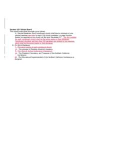 Section 3.01 School Board The school board shall be made up as follows: A. Elected Members: Each constituent church shall have a minimum of one elected member, plus one for each 100 church members, or major fraction ther