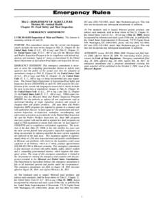 Emergency Rules DC area[removed], email: http://bookstore.gpo.gov. This rule does not incorporate any subsequent amendments or additions. Title 2—DEPARTMENT OF AGRICULTURE Division 30—Animal Health