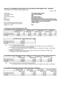 Summary of Consolidated Financial Report for the Six Months Ended September 30, 2006 （Unaudited） English translation from the original Japanese-language document October 27, 2006 Company name Stock Exchange Listing