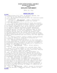 EIGHTY-FIFTH GENERAL ASSEMBLY 2014 REGULAR SESSION DAILY SENATE CLIP SHEET APRIL 29, 2014