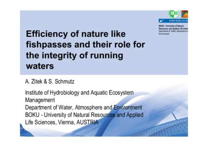 www.boku.ac.at/hfa  Efficiency of nature like fishpasses and their role for the integrity of running waters