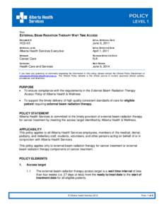 TITLE  EXTERNAL BEAM RADIATION THERAPY WAIT TIME ACCESS DOCUMENT #  INITIAL APPROVAL DATE