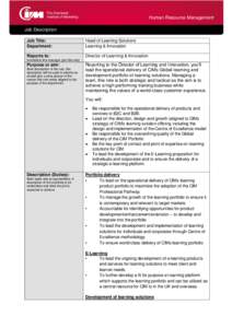 Human Resource Management Job Description Job Title: Department:  Head of Learning Solutions