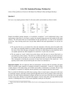 LSA 354: Statistical Parsing: Problem Set [Some of these problems are borrowed with thanks from Michael Collins and Regina Barzilay.] Question 1 Let’s use a very simple grammar (where S is the start symbol, and termina