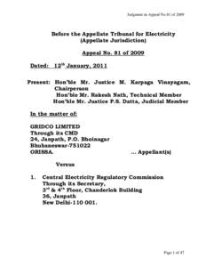 Judgment in Appeal No.81 of[removed]Before the Appellate Tribunal for Electricity (Appellate Jurisdiction) Appeal No. 81 of 2009 Dated: