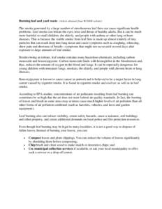 Burning leaf and yard waste (Article obtained from WI DNR website) The smoke generated by a large number of simultaneous leaf fires can cause significant health problems. Leaf smoke can irritate the eyes, nose and throat