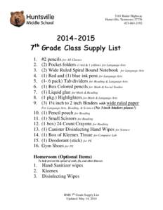 3101 Baker Highway Huntsville, Tennessee[removed][removed]7th Grade Class Supply List