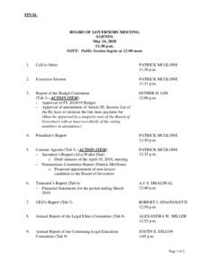 FINAL  BOARD OF GOVERNORS MEETING AGENDA May 14, :30 p.m.